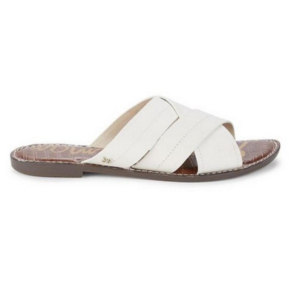 New Sam Edelman White Leather Slide Sandals